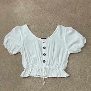 Heart Hips White Puff Sleeve Cropped Blouse
